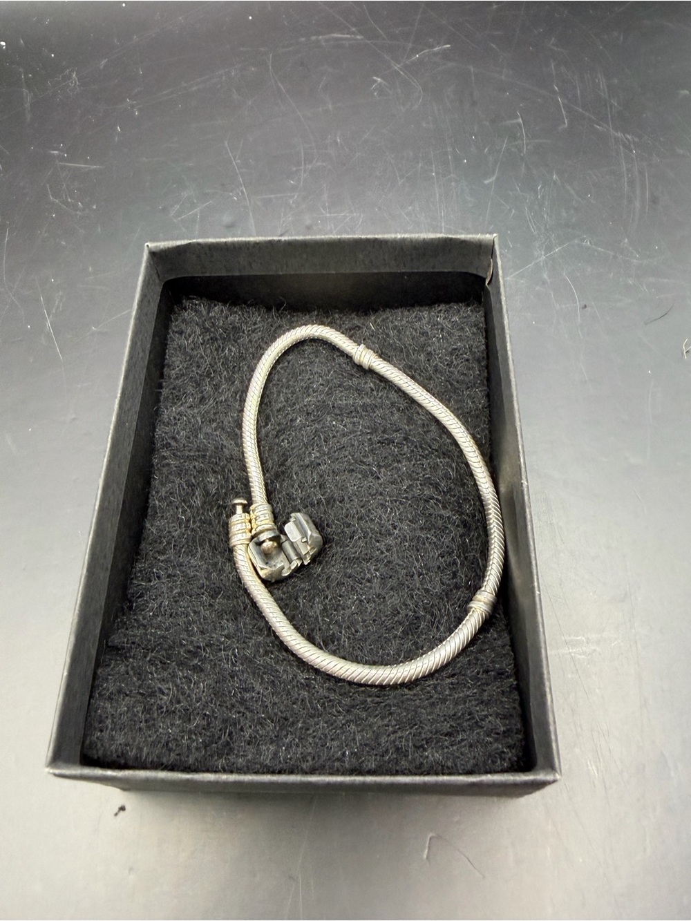 Pandora Silver Tone Snake Chain Charm Bracelet Approx. 8”